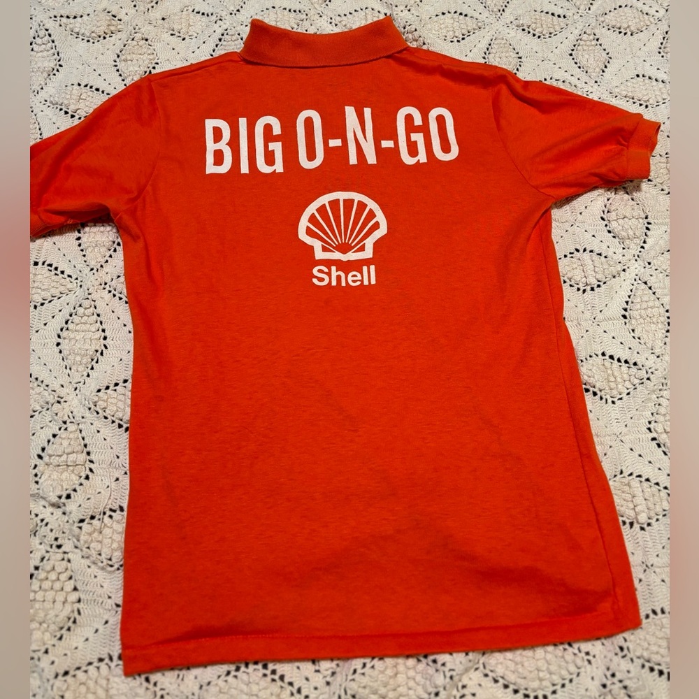 Vtg 70s Shell orange polo size large by Hartwell made in Usa